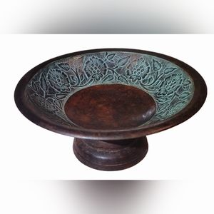 Decorative Embossed Metal Dish For Decor Patina Color 10" Tabletop Centerpiece